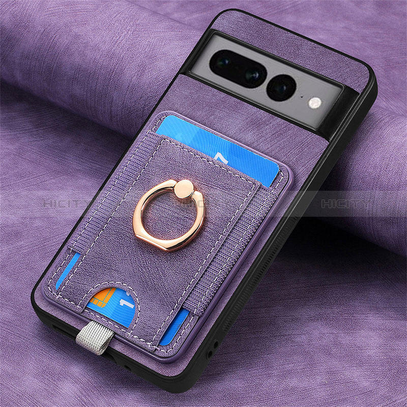 Coque Silicone Gel Motif Cuir Housse Etui SD2 pour Google Pixel 7 Pro 5G Violet Clair Plus