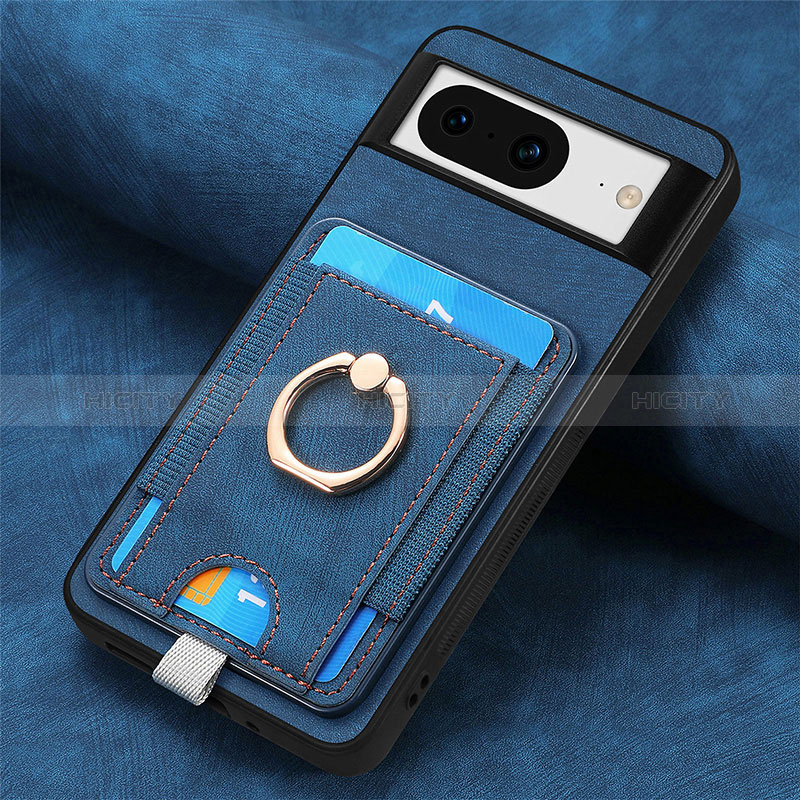 Coque Silicone Gel Motif Cuir Housse Etui SD2 pour Google Pixel 8 5G Bleu Plus