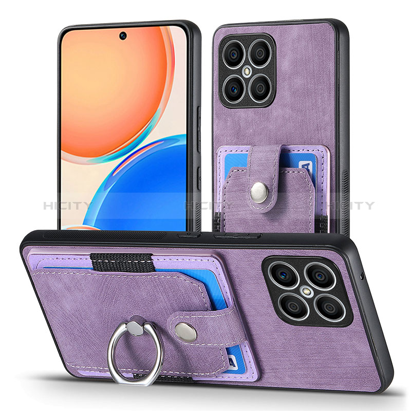 Coque Silicone Gel Motif Cuir Housse Etui SD2 pour Huawei Honor X8 4G Violet Clair Plus