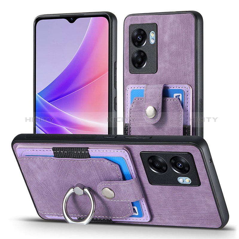 Coque Silicone Gel Motif Cuir Housse Etui SD2 pour Oppo A57 5G Violet Clair Plus