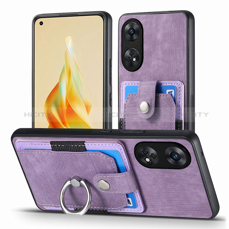 Coque Silicone Gel Motif Cuir Housse Etui SD2 pour Oppo Reno8 T 4G Violet Clair Plus