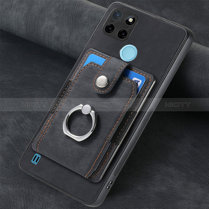 Coque Silicone Gel Motif Cuir Housse Etui SD2 pour Realme C21Y Noir Plus