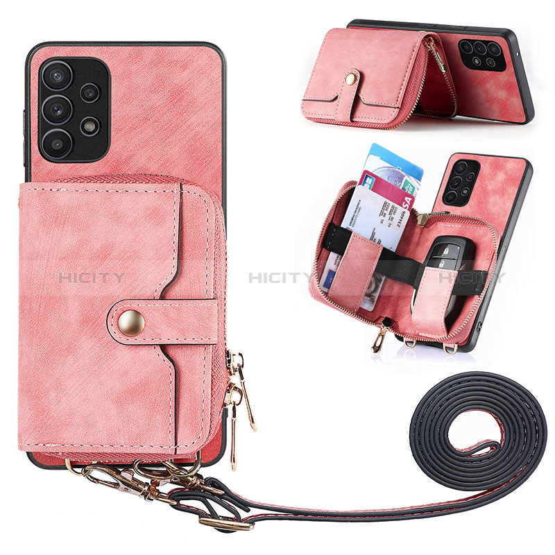 Coque Silicone Gel Motif Cuir Housse Etui SD2 pour Samsung Galaxy A32 5G Rose Plus