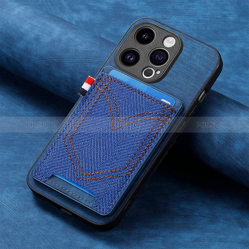 Coque Silicone Gel Motif Cuir Housse Etui SD3 pour Apple iPhone 13 Pro Bleu Plus