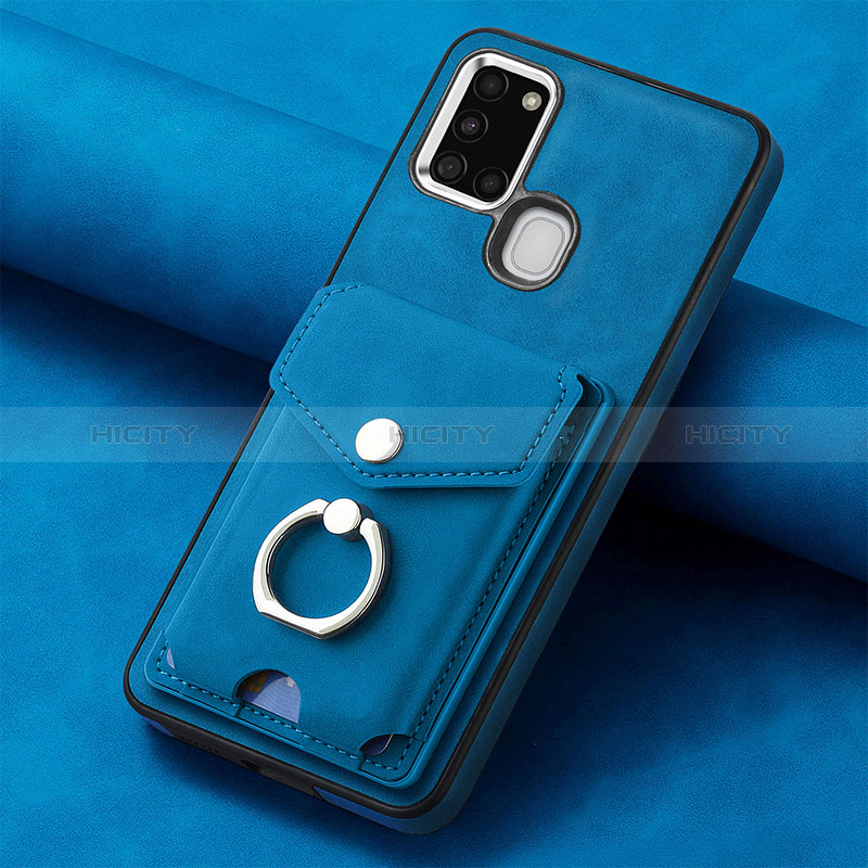 Coque Silicone Gel Motif Cuir Housse Etui SD3 pour Samsung Galaxy A21s Bleu Plus
