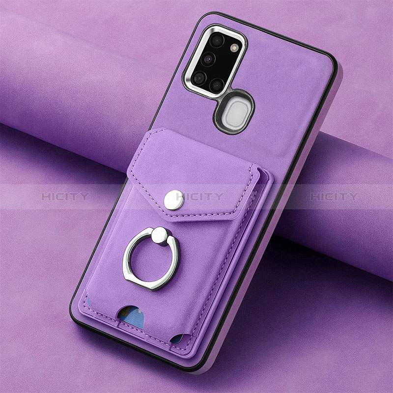 Coque Silicone Gel Motif Cuir Housse Etui SD3 pour Samsung Galaxy A21s Violet Plus