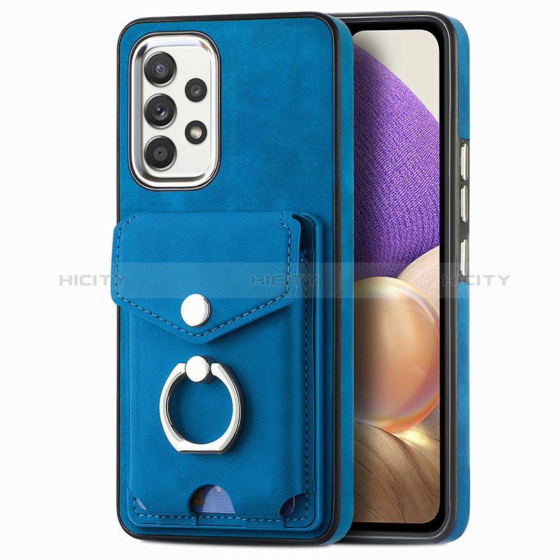 Coque Silicone Gel Motif Cuir Housse Etui SD3 pour Samsung Galaxy A32 5G Bleu Plus