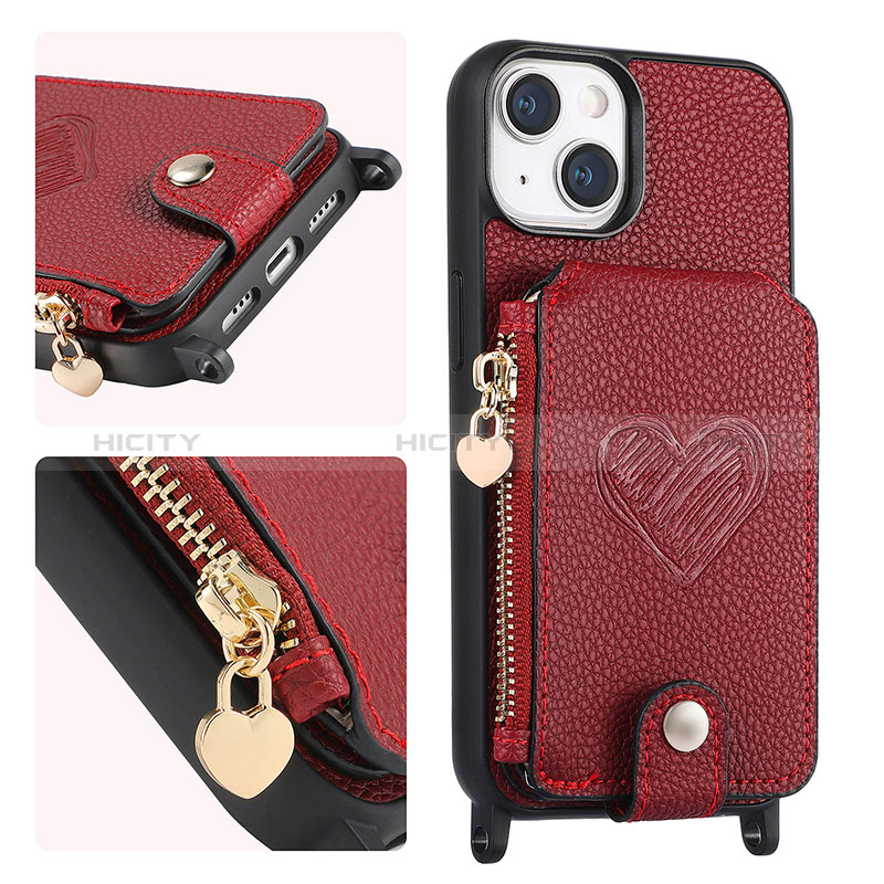 Coque Silicone Gel Motif Cuir Housse Etui SD4 pour Apple iPhone 14 Plus Rouge Plus