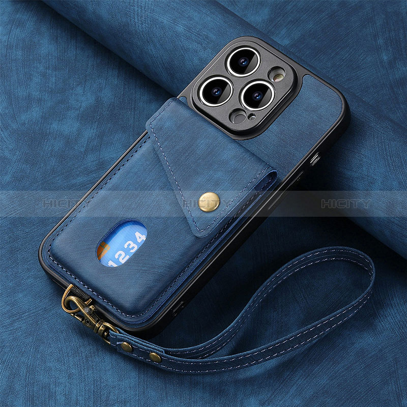 Coque Silicone Gel Motif Cuir Housse Etui SD4 pour Apple iPhone 14 Pro Max Bleu Plus