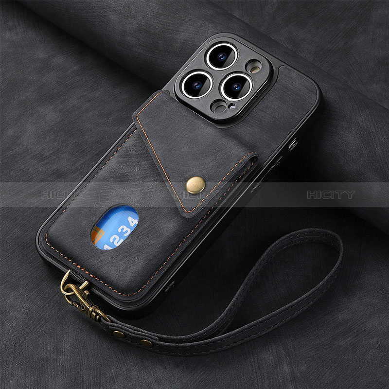 Coque Silicone Gel Motif Cuir Housse Etui SD4 pour Apple iPhone 14 Pro Max Noir Plus