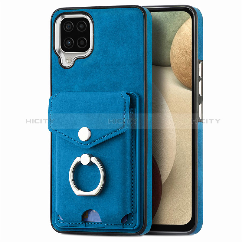 Coque Silicone Gel Motif Cuir Housse Etui SD4 pour Samsung Galaxy A12 5G Bleu Plus