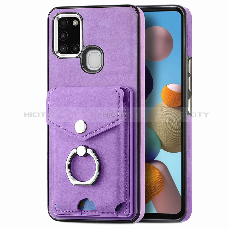 Coque Silicone Gel Motif Cuir Housse Etui SD4 pour Samsung Galaxy A21s Violet Plus