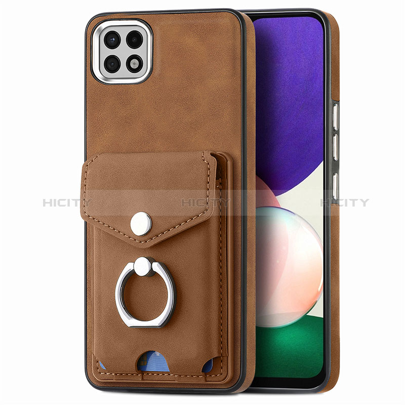 Coque Silicone Gel Motif Cuir Housse Etui SD4 pour Samsung Galaxy A22s 5G Marron Plus