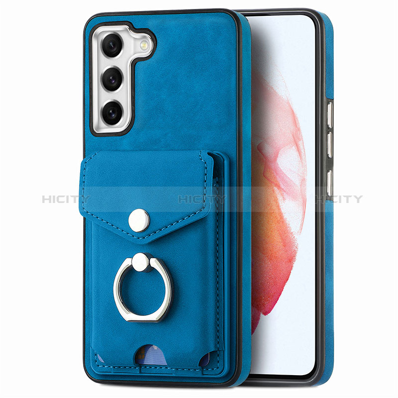 Coque Silicone Gel Motif Cuir Housse Etui SD4 pour Samsung Galaxy S21 FE 5G Bleu Plus