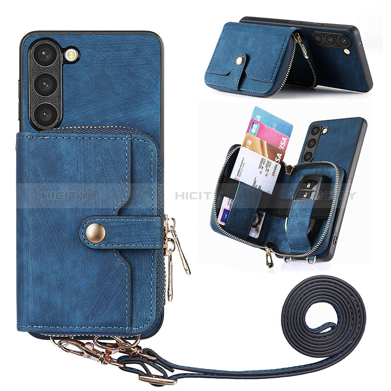 Coque Silicone Gel Motif Cuir Housse Etui SD4 pour Samsung Galaxy S22 5G Bleu Plus