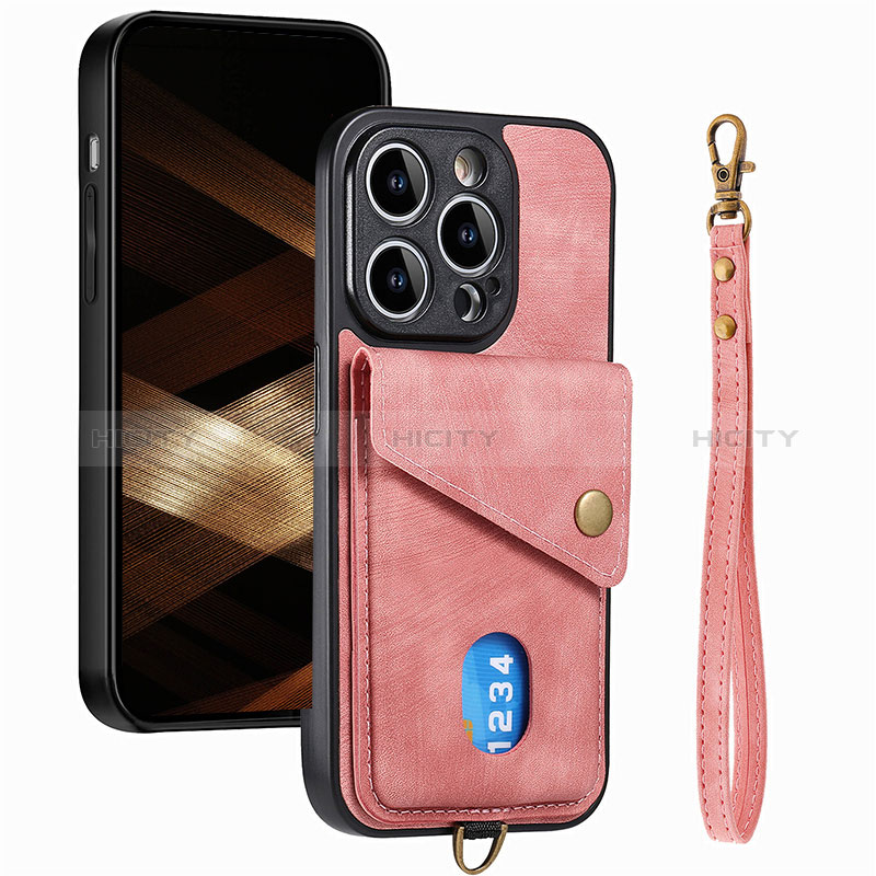 Coque Silicone Gel Motif Cuir Housse Etui SD5 pour Apple iPhone 13 Pro Max Rose Plus