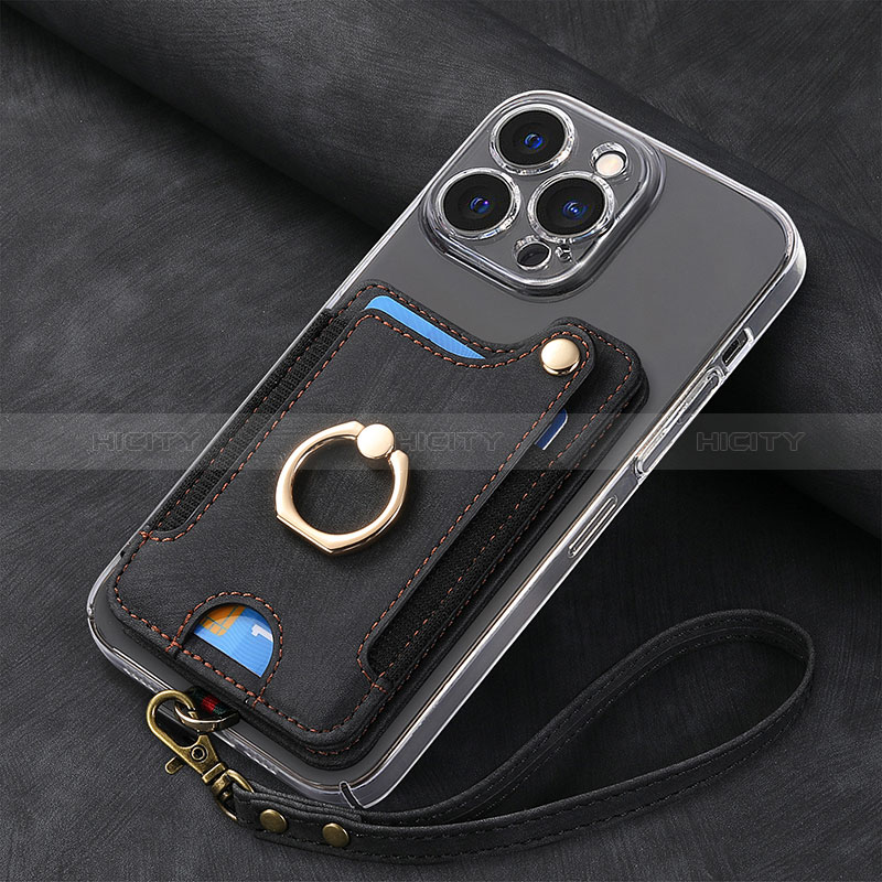 Coque Silicone Gel Motif Cuir Housse Etui SD5 pour Apple iPhone 14 Pro Max Noir Plus