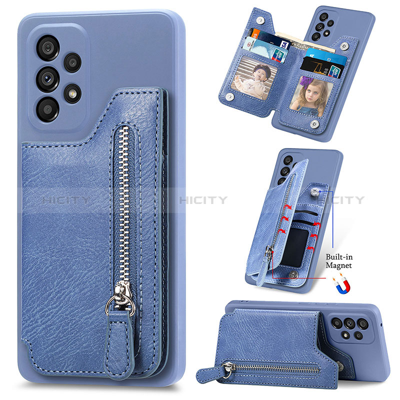 Coque Silicone Gel Motif Cuir Housse Etui SD5 pour Samsung Galaxy A23 4G Bleu Plus