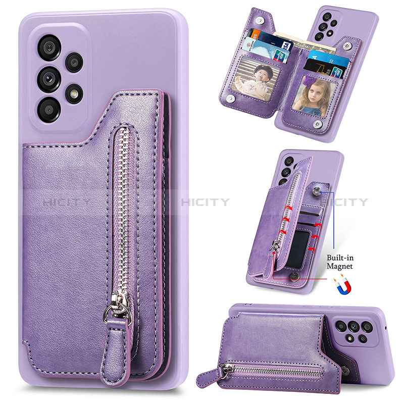 Coque Silicone Gel Motif Cuir Housse Etui SD5 pour Samsung Galaxy A23 4G Violet Plus