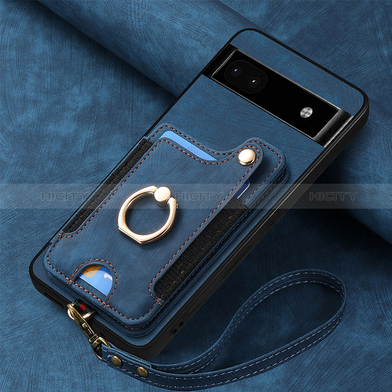 Coque Silicone Gel Motif Cuir Housse Etui SD6 pour Google Pixel 8 Pro 5G Bleu Plus