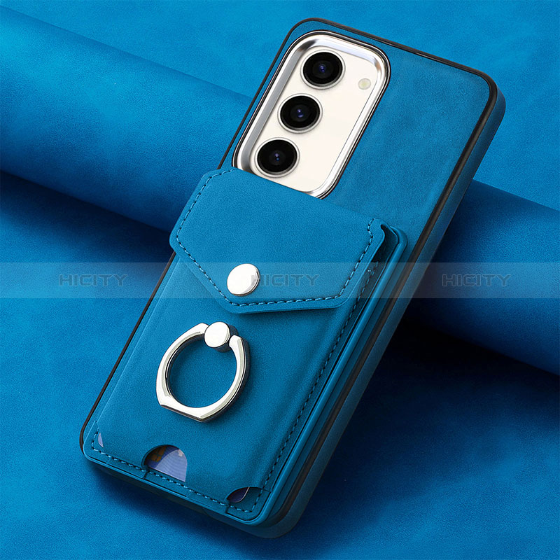 Coque Silicone Gel Motif Cuir Housse Etui SD6 pour Samsung Galaxy S22 5G Bleu Plus