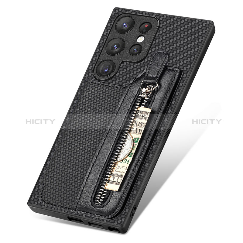Coque Silicone Gel Motif Cuir Housse Etui SD6 pour Samsung Galaxy S23 Ultra 5G Noir Plus