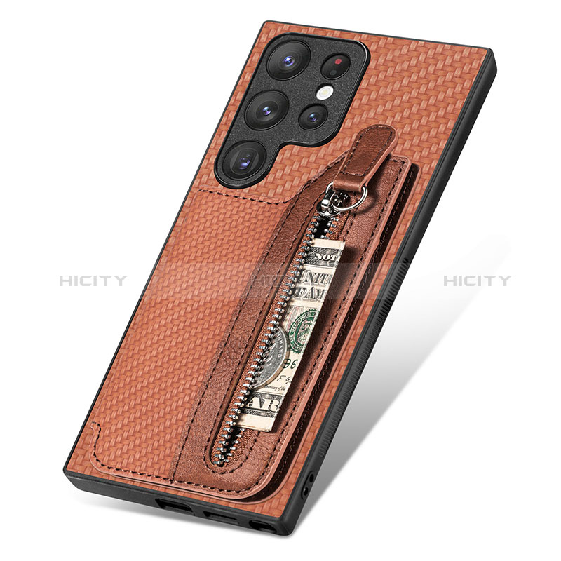 Coque Silicone Gel Motif Cuir Housse Etui SD6 pour Samsung Galaxy S24 Ultra 5G Marron Plus