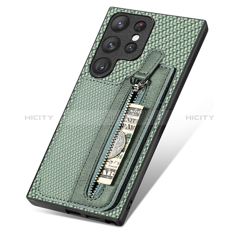 Coque Silicone Gel Motif Cuir Housse Etui SD6 pour Samsung Galaxy S24 Ultra 5G Vert Plus