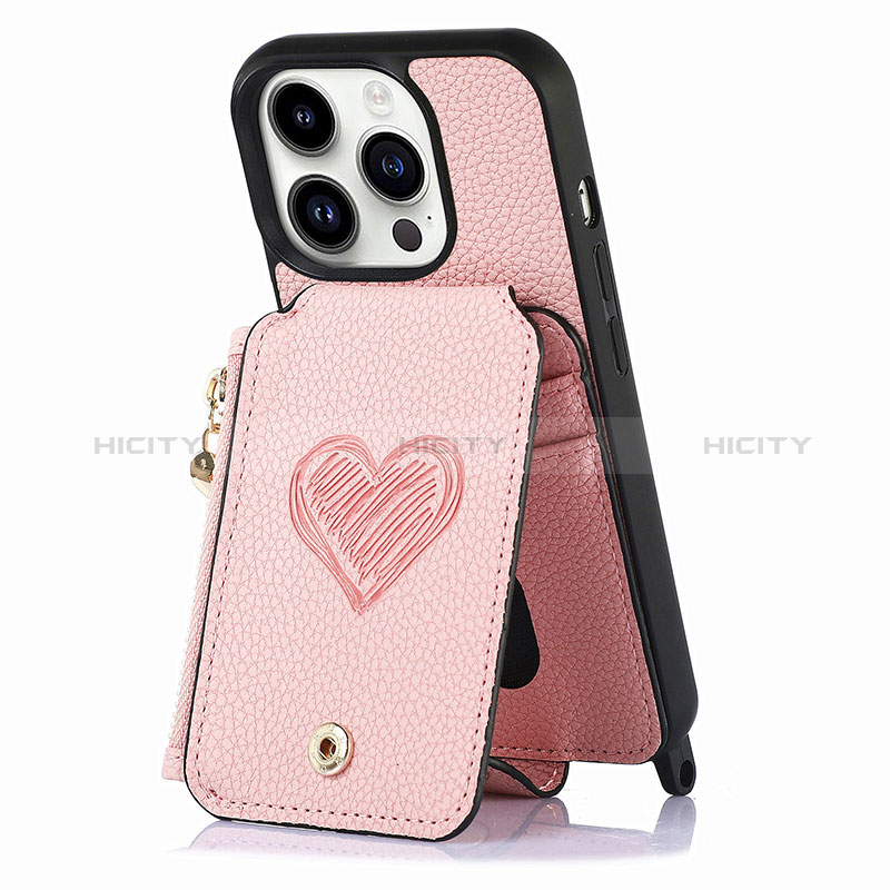 Coque Silicone Gel Motif Cuir Housse Etui SD7 pour Apple iPhone 13 Pro Max Rose Plus