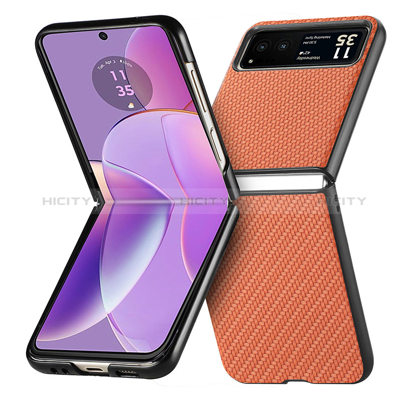 Coque Silicone Gel Motif Cuir Housse Etui SD7 pour Motorola Moto Razr 40 5G Orange Plus