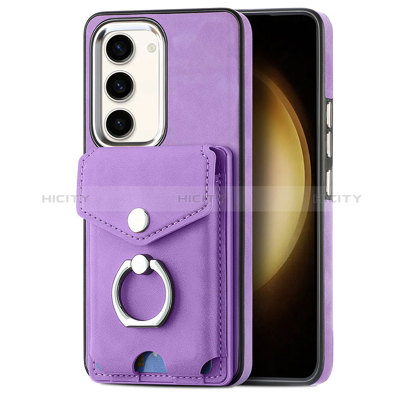 Coque Silicone Gel Motif Cuir Housse Etui SD7 pour Samsung Galaxy S22 5G Violet Clair Plus