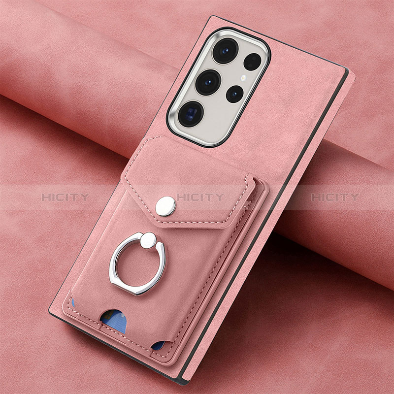 Coque Silicone Gel Motif Cuir Housse Etui SD7 pour Samsung Galaxy S24 Ultra 5G Rose Plus