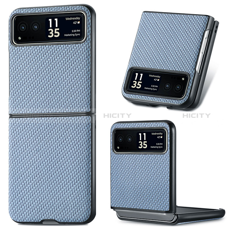 Coque Silicone Gel Motif Cuir Housse Etui SD8 pour Motorola Moto Razr 40 5G Bleu Plus