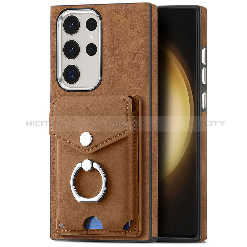 Coque Silicone Gel Motif Cuir Housse Etui SD8 pour Samsung Galaxy S23 Ultra 5G Marron Plus