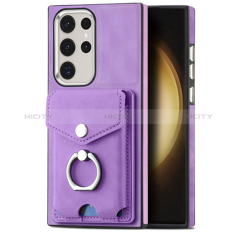 Coque Silicone Gel Motif Cuir Housse Etui SD8 pour Samsung Galaxy S23 Ultra 5G Violet Clair Plus