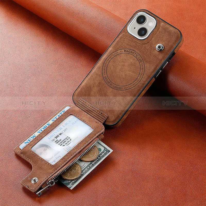 Coque Silicone Gel Motif Cuir Housse Etui SD9 pour Apple iPhone 15 Plus Marron Plus