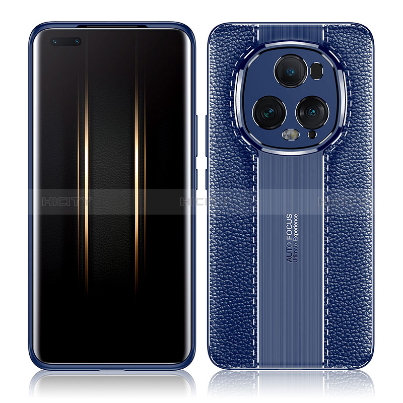 Coque Silicone Gel Motif Cuir Housse Etui WL1 pour Huawei Honor Magic5 Ultimate 5G Bleu Plus