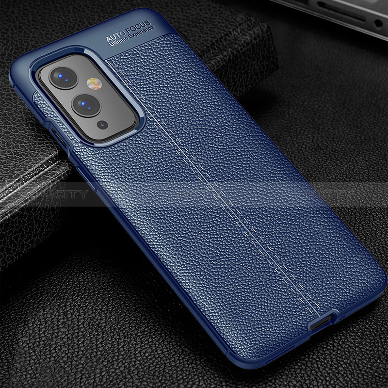 Coque Silicone Gel Motif Cuir Housse Etui WL1 pour OnePlus 9 5G Bleu Plus