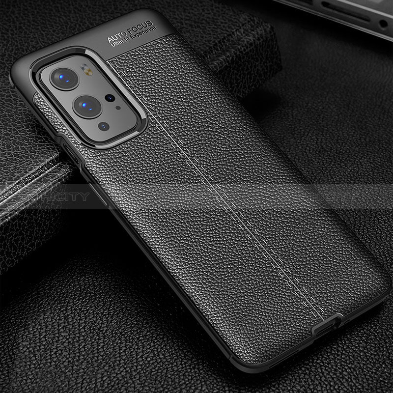 Coque Silicone Gel Motif Cuir Housse Etui WL1 pour OnePlus 9 Pro 5G Noir Plus