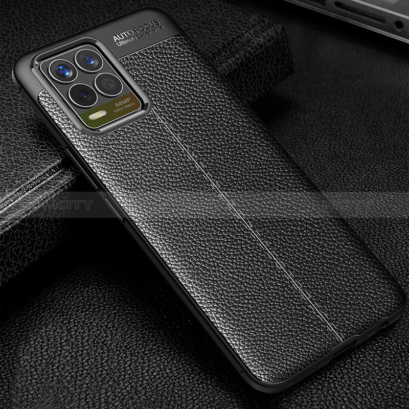 Coque Silicone Gel Motif Cuir Housse Etui WL1 pour Realme 8 4G Noir Plus