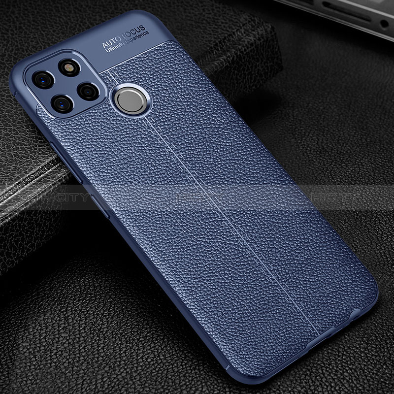 Coque Silicone Gel Motif Cuir Housse Etui WL1 pour Realme C25 Bleu Plus