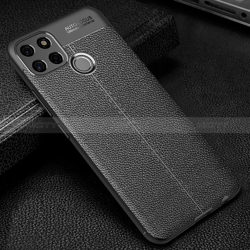 Coque Silicone Gel Motif Cuir Housse Etui WL1 pour Realme C25 Noir Plus