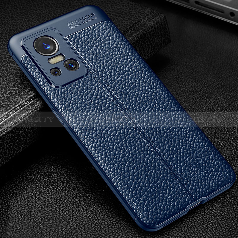 Coque Silicone Gel Motif Cuir Housse Etui WL1 pour Realme GT Neo3 5G Bleu Plus