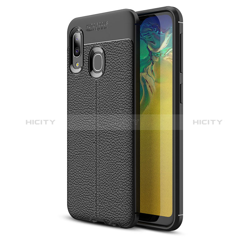 Coque Silicone Gel Motif Cuir Housse Etui WL1 pour Samsung Galaxy A20e Noir Plus