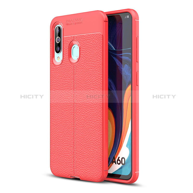 Coque Silicone Gel Motif Cuir Housse Etui WL1 pour Samsung Galaxy A60 Rouge Plus