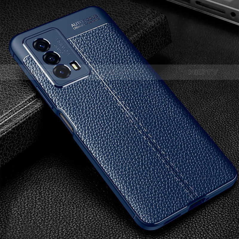 Coque Silicone Gel Motif Cuir Housse Etui WL1 pour Vivo iQOO Z5 5G Bleu Plus