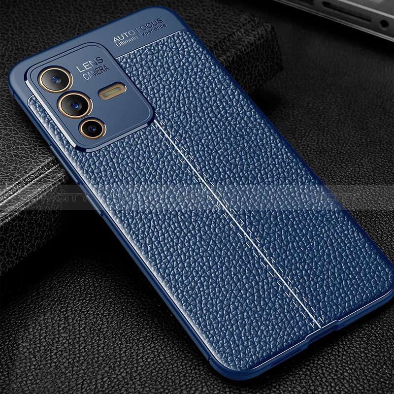 Coque Silicone Gel Motif Cuir Housse Etui WL1 pour Vivo V23 5G Bleu Plus