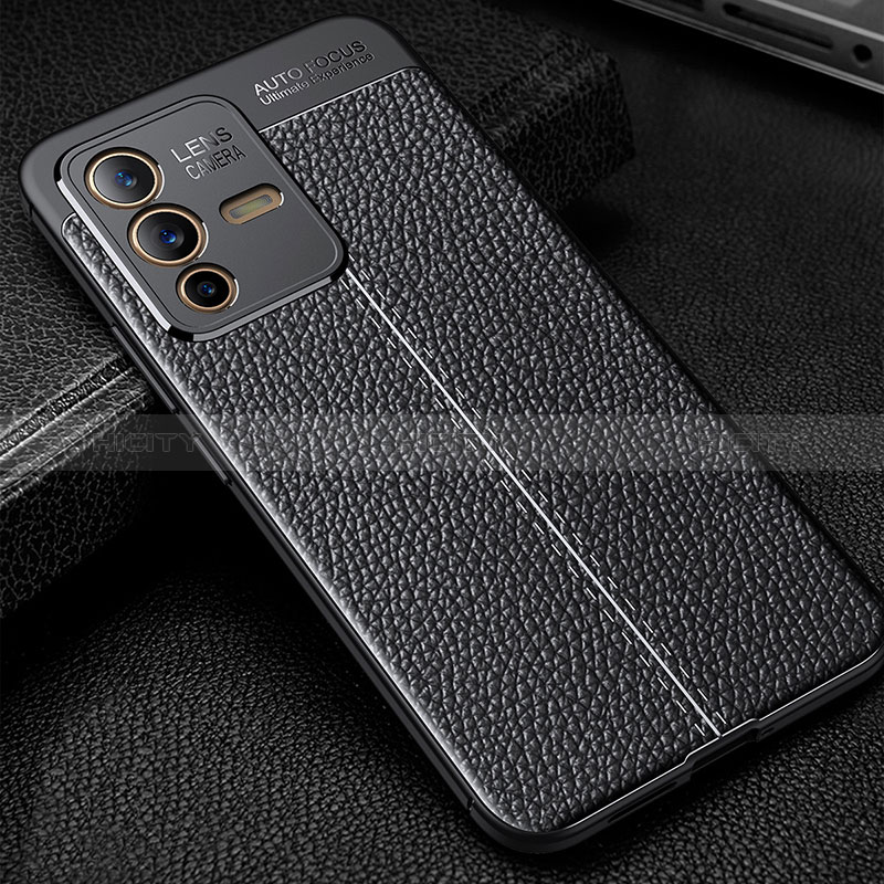 Coque Silicone Gel Motif Cuir Housse Etui WL1 pour Vivo V23 5G Noir Plus