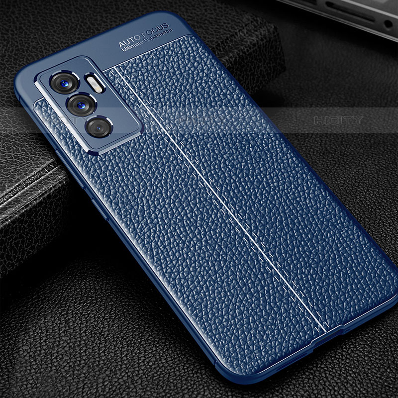 Coque Silicone Gel Motif Cuir Housse Etui WL1 pour Vivo V23e 5G Bleu Plus