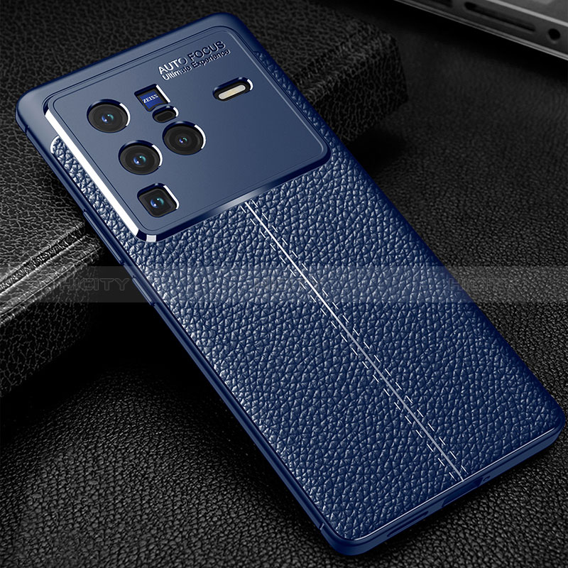 Coque Silicone Gel Motif Cuir Housse Etui WL1 pour Vivo X80 Pro 5G Bleu Plus